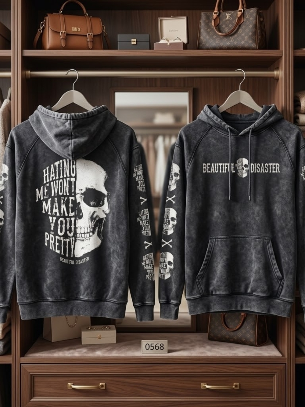 Beautiful Disaster Women's Black Skull Graphic Hoodie